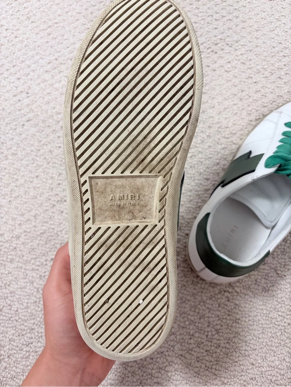 AMIRI White Green Leather Colorblock Sneakers EU 42